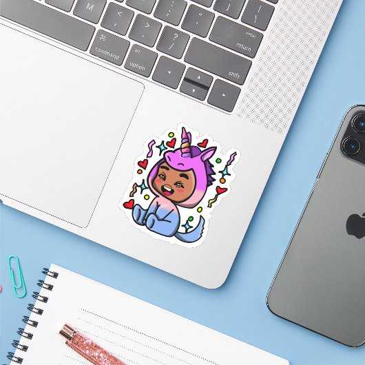 Unicorn Dress-up sticker (Laptop met iPhone)