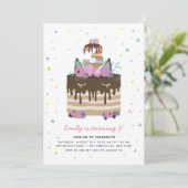 Unicorn Drip Cake 3rd Birthday Party Invitation Kaart (Staand voorkant)