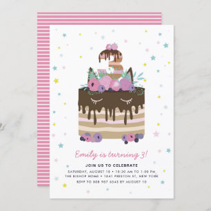 Unicorn Drip Cake 3rd Birthday Party Invitation Kaart