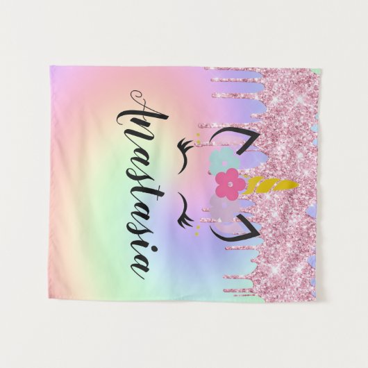 Unicorn Drip Glitter Personalized Ombre Wandkleed (Voorkant (horizontaal))