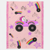 Unicorn Driving Monster Truck Groot Fleece Deken (Voorkant)
