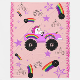 Unicorn Driving Monster Truck Groot Fleece Deken