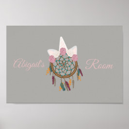 unicorn droomcatcher bohemian floral Poster