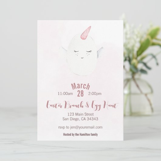 Unicorn Easter Egg Brunch & Egg Hunt Invitation Kaart (Staand voorkant)