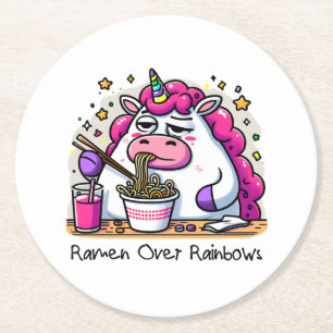 Unicorn Eating Ramen Ronde Kartonnen Onderzetter