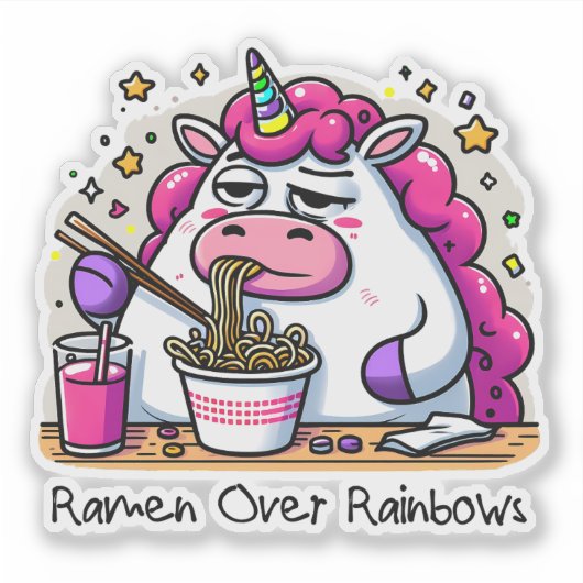 Unicorn Eating Ramen Sticker (Voorkant)