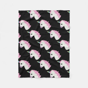 Unicorn Emoji (zwarte achtergrond) Fleece Deken