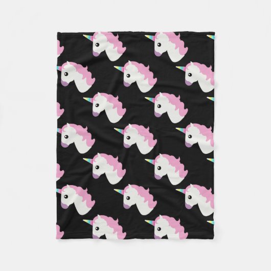 Unicorn Emoji (zwarte achtergrond) Fleece Deken (Voorkant)