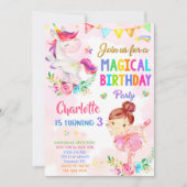Unicorn en Ballerina verjaardagsuitnodiging voor m Kaart (Voorkant)
