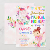 Unicorn en Ballerina verjaardagsuitnodiging voor m Kaart (Voorkant / Achterkant)