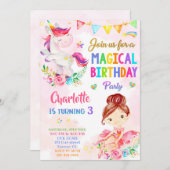 Unicorn en Ballerina verjaardagsuitnodiging voor m Kaart (Voorkant / Achterkant)