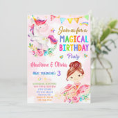 Unicorn en Ballerina verjaardagsuitnodiging voor m Kaart (Staand voorkant)