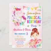 Unicorn en Ballerina verjaardagsuitnodiging voor m Kaart (Voorkant / Achterkant)