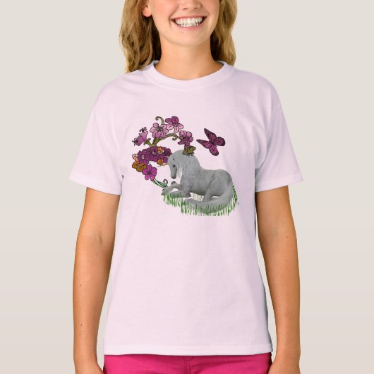 Unicorn en bloemen t-shirt (Voorkant)