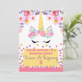Unicorn en bloemen verjaardagsuitnodiging voor mei kaart (Staand voorkant)