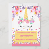 Unicorn en bloemen verjaardagsuitnodiging voor mei kaart (Achterkant)