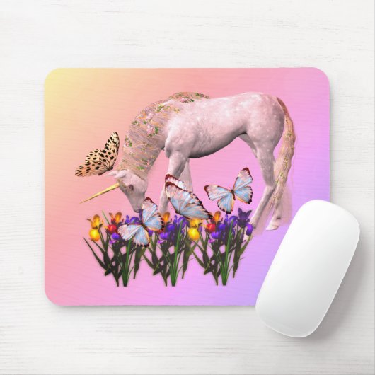 Unicorn en Butterflies Fantasy Art Muismat (Met muis)