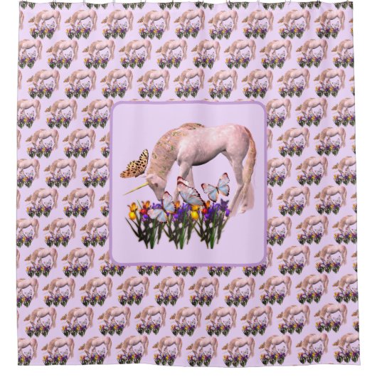 Unicorn en Butterflies Fantasy Douchegordijn (Voorkant)