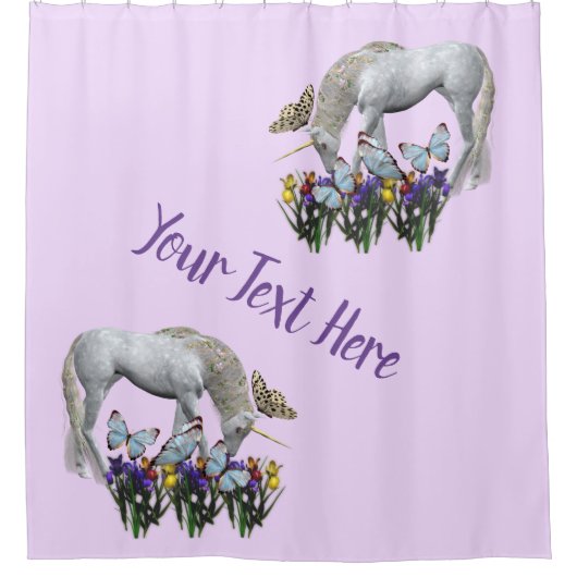 Unicorn en Butterflies Fantasy Personalized Douchegordijn (Voorkant)