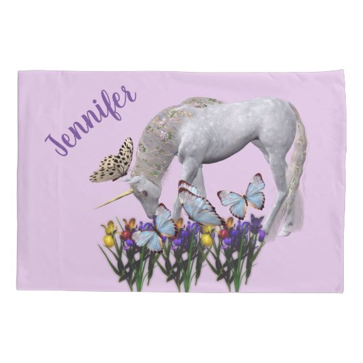 Unicorn en Butterflies Fantasy Personalized Kussensloop (Achterkant)