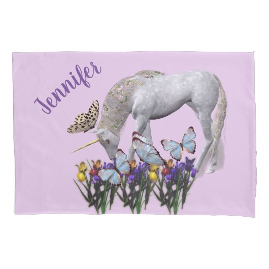 Unicorn en Butterflies Fantasy Personalized Kussensloop (Voorkant)
