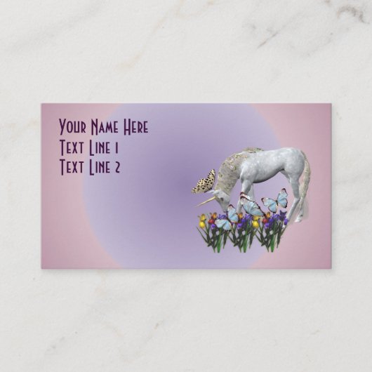 Unicorn en Butterflies Fantasy Visitekaartje (Voorkant)