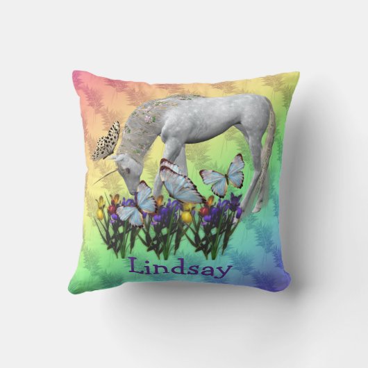 Unicorn en Butterflies, gepersonaliseerd Kussen (Achterkant)