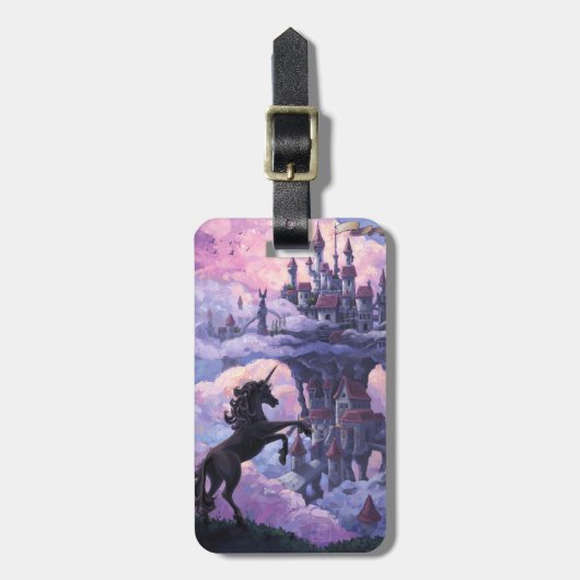 Unicorn en Castle in de wolken Bagagelabel (Voorkant verticaal)