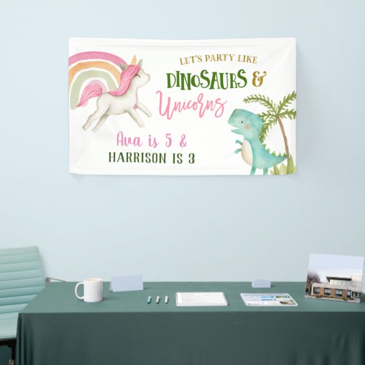 Unicorn en Dinosaur Birthday Party Large Banner (Beurs)