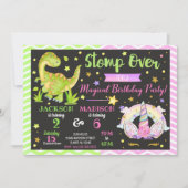 Unicorn en Dinosaur Joint Birthday Invitation Kaart (Voorkant)