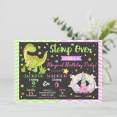 Unicorn en Dinosaur Joint Birthday Invitation Kaart (Staand voorkant)
