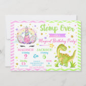 Unicorn en Dinosaur Joint Birthday Invitation Kaart (Voorkant)