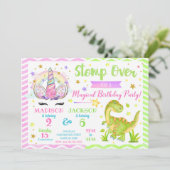 Unicorn en Dinosaur Joint Birthday Invitation Kaart (Staand voorkant)