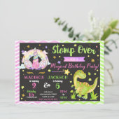 Unicorn en Dinosaur Joint Birthday Invitation Kaart (Staand voorkant)