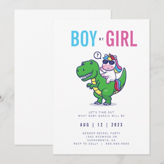 Unicorn en Dinosaur Kaart (Voorkant / Achterkant)