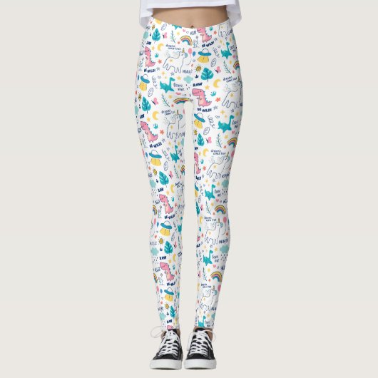 Unicorn en Dinosaur Leggings (Voorkant)