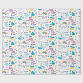 Unicorn en Dinosaur Pattern Cadeaupapier (Vlak)