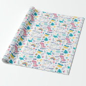 Unicorn en Dinosaur Pattern Cadeaupapier (Uitgerold)