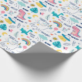 Unicorn en Dinosaur Pattern Cadeaupapier (Hoek)