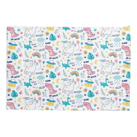 Unicorn en Dinosaur Pattern Kussensloop (Achterkant-Links)