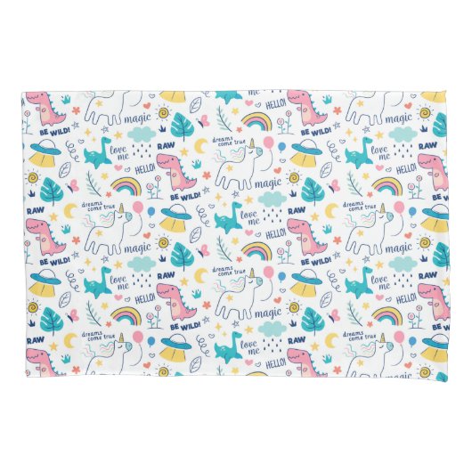 Unicorn en Dinosaur Pattern Kussensloop (Voorkant-Links)