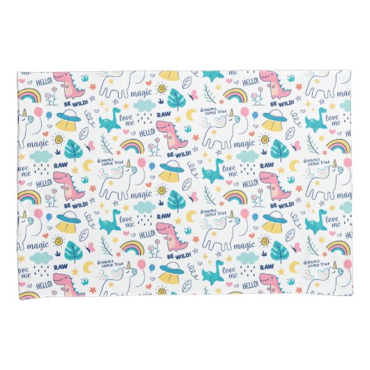 Unicorn en Dinosaur Pattern Kussensloop (Voorkant-Rechts)