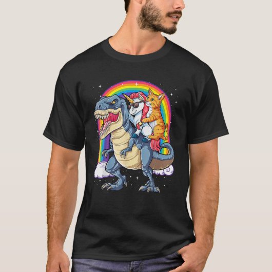 Unicorn en Dinosaur, regenboogmeisjes en jongens T-shirt (Voorkant)