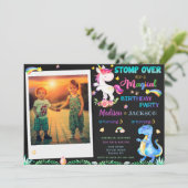 Unicorn en Dinosaur verjaardagsuitnodigingen Kaart (Staand voorkant)