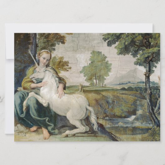 Unicorn en een jonge vrouw (van Domenichino) Kaart (Voorkant)