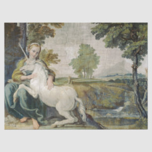 Unicorn en een jonge vrouw (van Domenichino) Tissuepapier