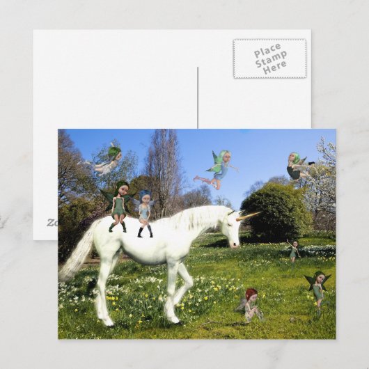 Unicorn en fairies briefkaart (Voorkant / Achterkant)