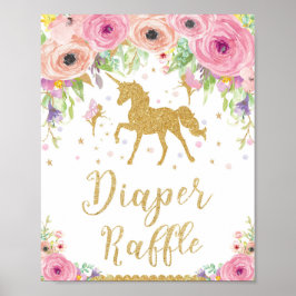Unicorn en Fairy Baby shower Diaper Raffle Sign Poster