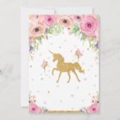 Unicorn en Fairy Birthday Invitation Pink Floral Kaart (Achterkant)