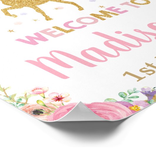 Unicorn en Fairy Birthday Party Welkomstbord Poster (Hoek)